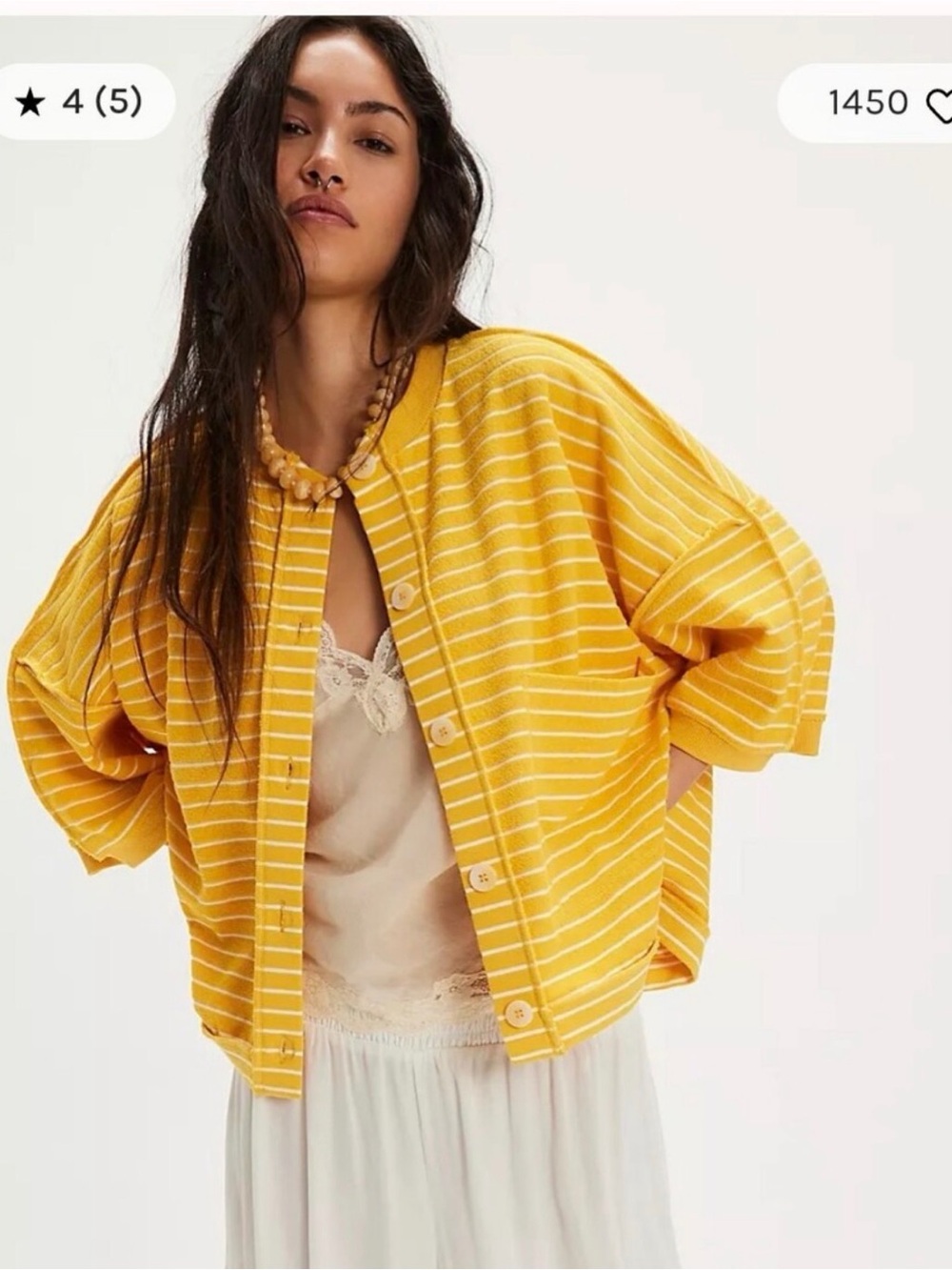 Free People Matilda Striped Terry Cardigan Gold Combo Size XS